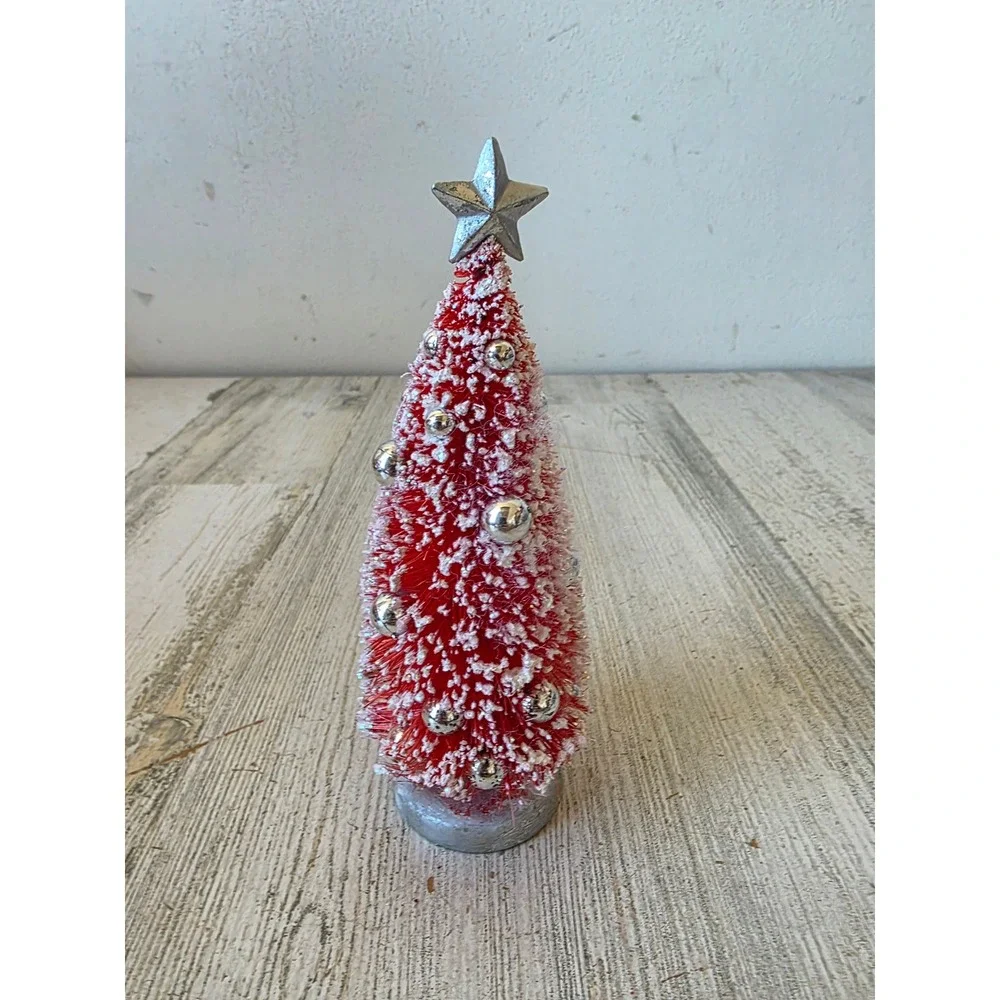 Radko shiny brite bottle brush red tree star silver